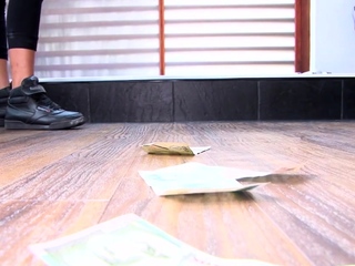 Hardcore MMF threesome with brunette Latina cleaning lady