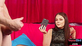 CFNM voyeur babe in stockings and heels seducing wanker