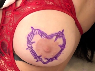 Misha gets new ink from Evilyn then they share a cock