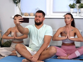 Nice Inked Yoga Instructor Lured Into Anal Ffm with Couple