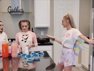 Sharing big Asian dick in a foursome in pajamas