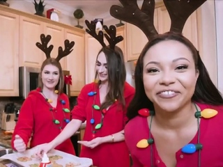 Xmas baking ends in a cock sharing foursome