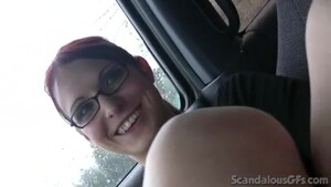 Horny Teen masturbates in car