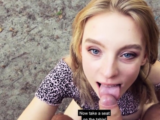 Small 18yo tourist teen seduced in public for outdoor sex