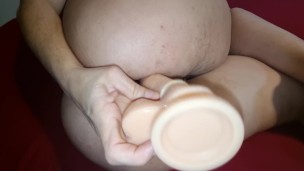 Biggest juicy and round ass of my wife trying to get double penetration with dildo