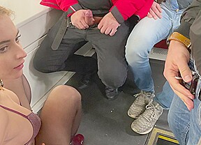 Public tram bukkake with strangers