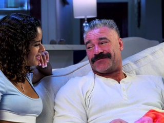 Latina teen stepdaughter comforts her cool old stepdad fully